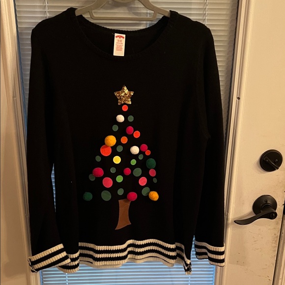 Holiday Time Sweaters - Holiday Time Black Sweater with Festive Tree Design